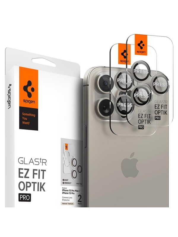 Spigen Glass tR EZ Fit Optik Pro 2 Pack - nature tita - iPhone 17/16/15 Pro / 17/16/15 Pro Max