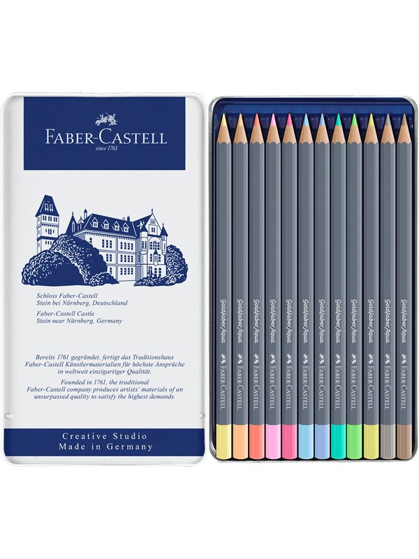 Faber-Castell Gofa Aqua metal box of 12 pastel colours