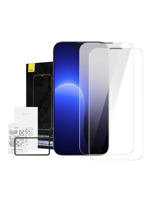 Baseus Crystal tempered glass with 0.3mm anti-dust coating for iPhone 14 Pro (2pcs).