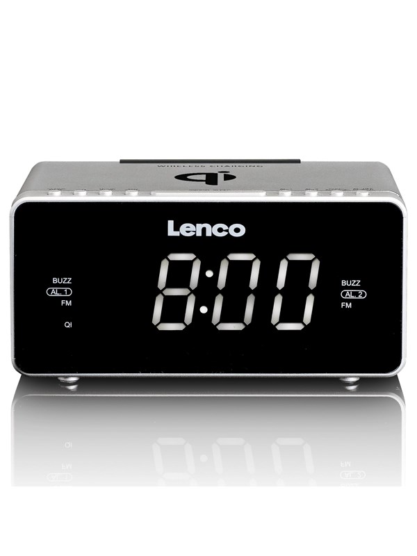 Lenco CR-550SI - Stereo FM Clock Radio with USB and Qi Wireless Smartphone charging - Silver - FM - Stereo
