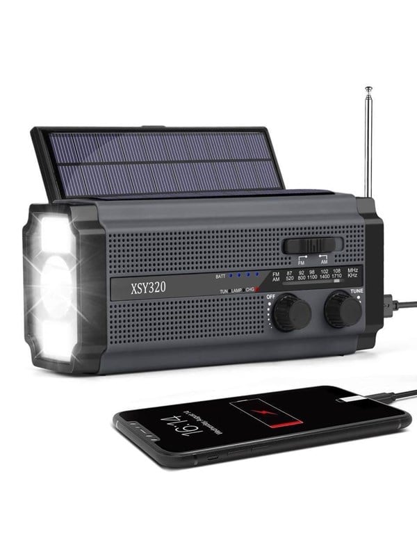 Lippa Emergency Radio - Solar - Dynamo - 5000 mAh Power Bank - AM/FM - Mono - Musta