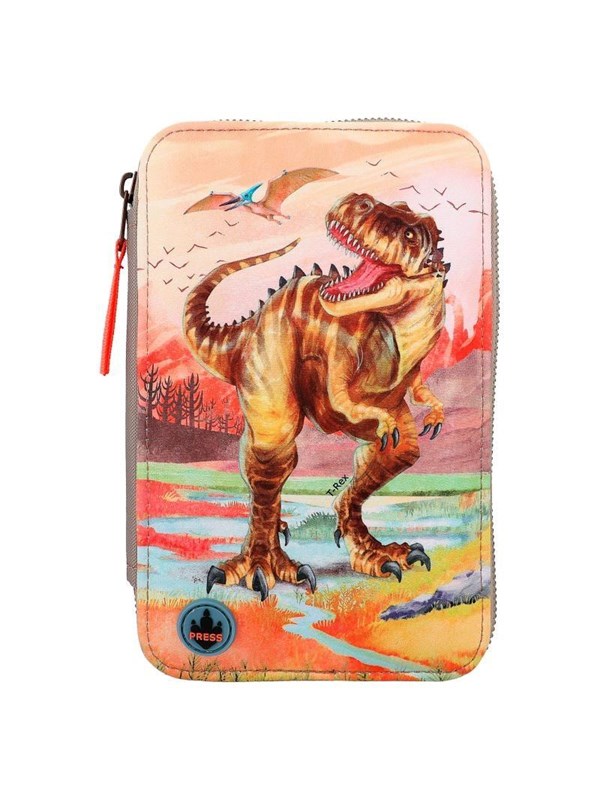 Depesche Dino World Triple Pencil Case LED Khaki Brown