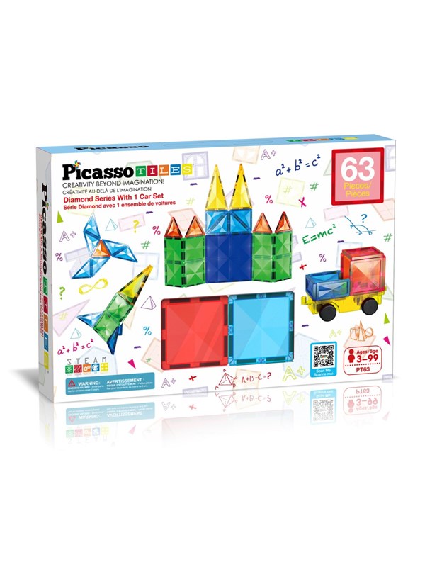 PicassoTiles Timanttisarja Magneettiset Laatat setti 63 osaa rakennussarja