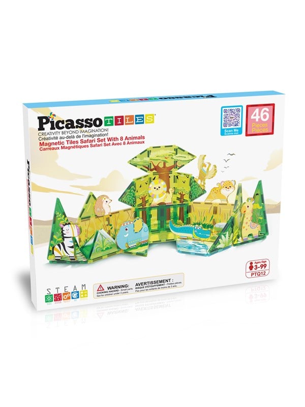 PicassoTiles Safari 46-osainen magneettisarja, jossa 8 hahmoa