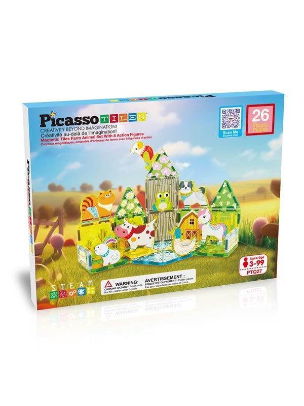 PicassoTiles Maatila 26-osainen magneettisarja, jossa 8 hahmoa