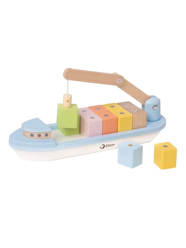 Classic World Wooden Block Boat with Crane 13 pcs