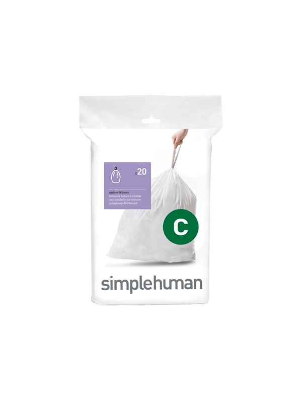 Simplehuman Koodi C mittatilaustyönä tehdyt roskapussit, 20 kpl, valkoinen