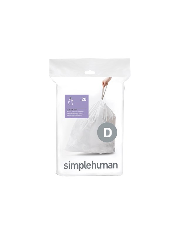 Simplehuman Koodi D mittatilaustyönä tehdyt roskapussit, 20 kpl, valkoinen