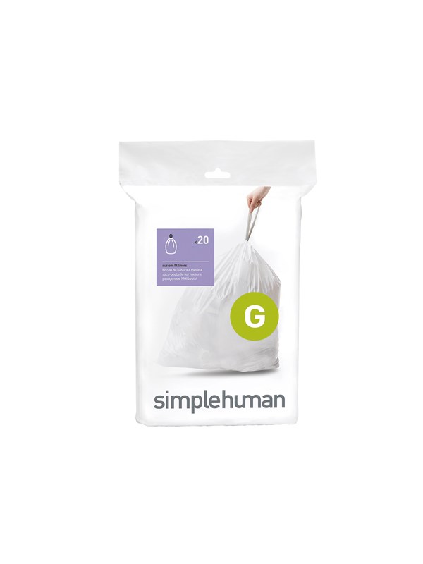 Simplehuman Koodi G mittatilaustyönä tehdyt roskapussit, 20 kpl, valkoinen