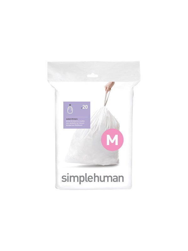 Simplehuman Koodi M mittatilaustyönä tehdyt roskapussit, 20 kpl, valkoinen