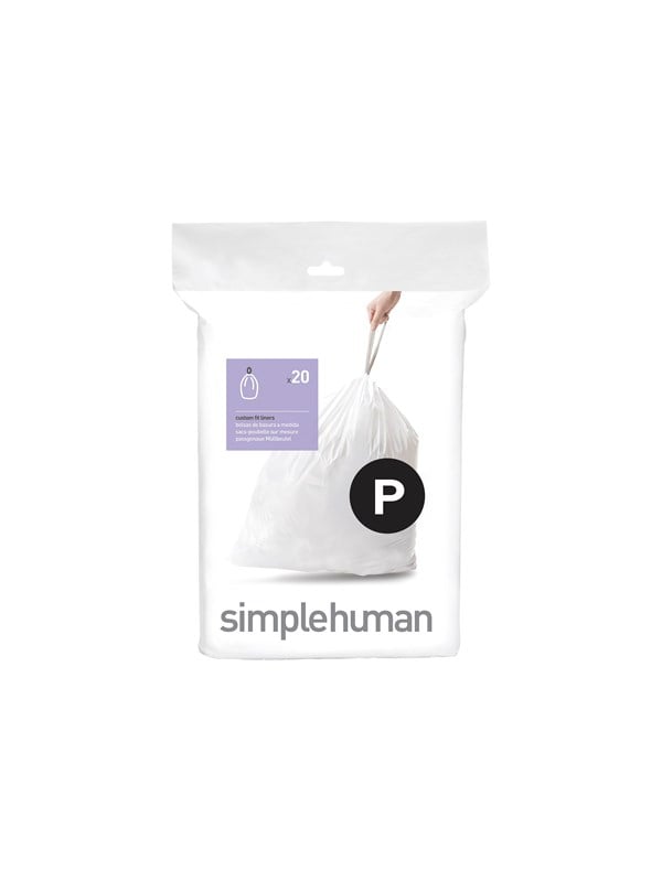Simplehuman Koodi P mittatilaustyönä tehdyt roskapussit, 20 kpl, valkoinen
