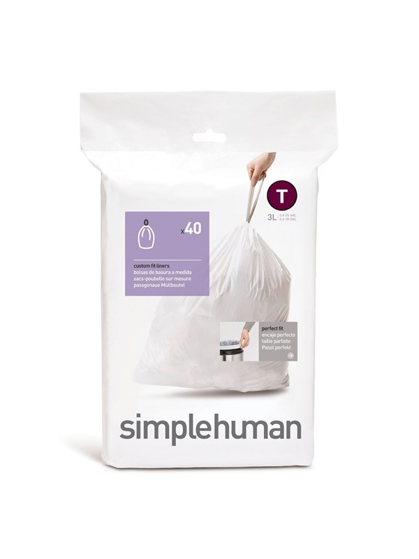 Simplehuman Koodi T mittatilaustyönä tehdyt roskapussit, 20 kpl, valkoinen