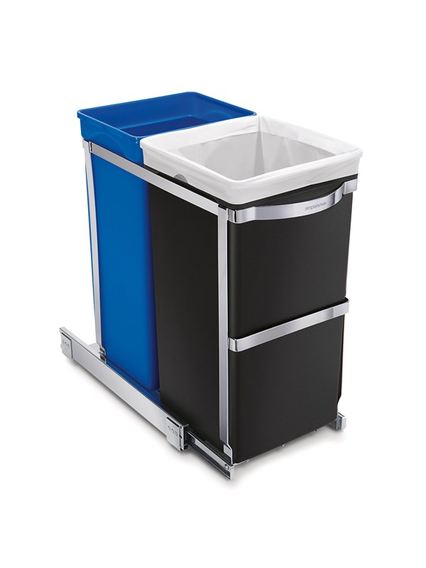 Simplehuman 35L (20/15) ulosvedettävä kierrätyssäiliö, raskaan käytön teräsrunko