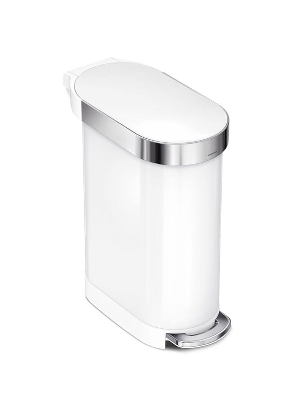 Simplehuman 45L kapea poljinroskis, valkoinen
