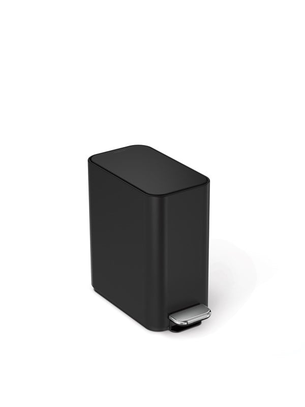 Simplehuman 5L ohut poljinsäiliö, musta ruostumaton teräs