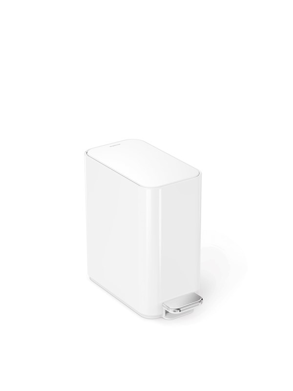 Simplehuman 5L ohut poljinsäiliö, valkoinen ruostumaton teräs