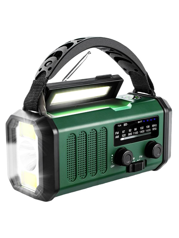 Lippa Emergency Radio - Solar - Dynamo - Compass - 10.000 mAh Power Bank - AM/FM - Mono - Vihreä
