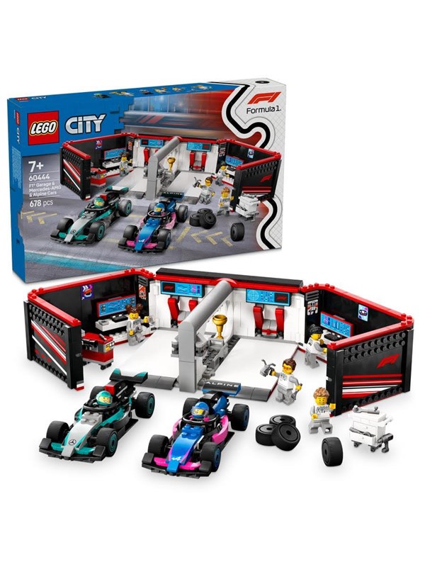 LEGO City 60444 F1®-talli ja Mercedes-AMG‑ ja Alpine-autot