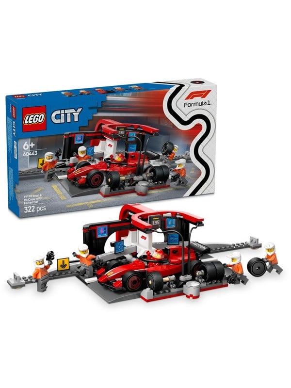 LEGO City 60443 F1®-varikkopysähdys ja varikkomiehistö sekä Ferrari-auto