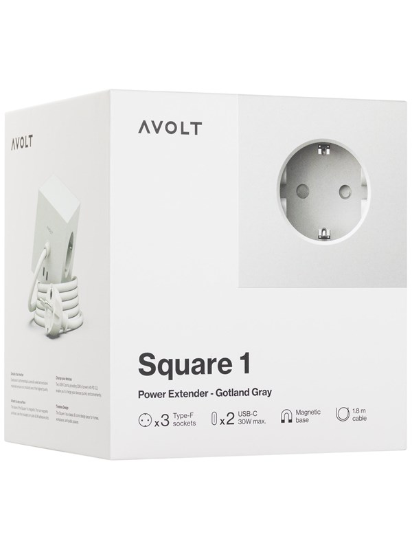 AVOLT Square 1 with 30W Dual USBC & Magnetic base 1.8m Gotland Gray