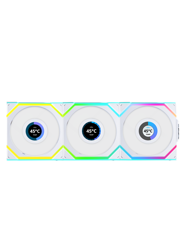Lian Li UNI FAN SL Wireless LCD Reverse 3 pack White - Kotelotuuletin - 120mm - Valkoinen, RGB-valolla - 29 dBA