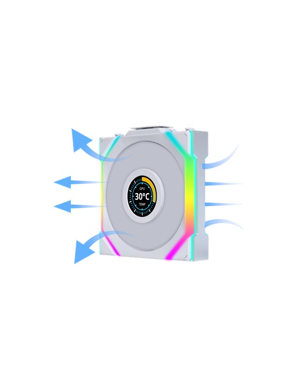 Lian Li UNI FAN SL Wireless LCD Reverse White - Kotelotuuletin - 120mm - Valkoinen, RGB-valolla - 31 dBA