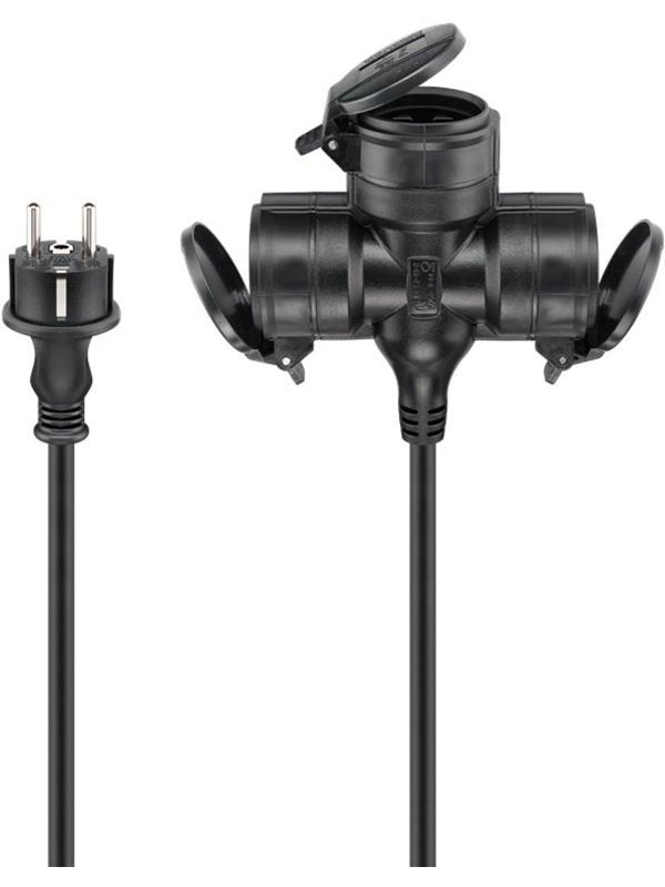 Pro Outdoor Triple Extension Cable - Power (CEE 7/7) - Type E/F Plug - Musta - 10m