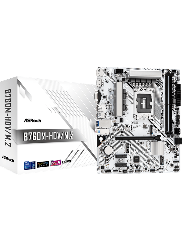 ASRock B760M-HDV/M.2 Emolevy - Intel B760 - Intel LGA1700 - DDR5 RAM - Micro-ATX