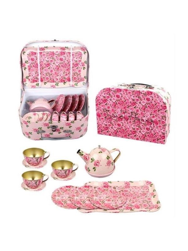 Magni Tea set in suitcase - pink flowers