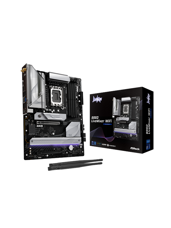 ASRock B860 LiveMixer WiFi Emolevy - Intel B860 - Intel LGA1851 - DDR5 RAM - ATX
