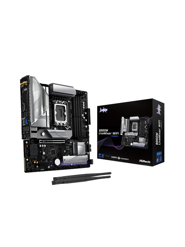 ASRock B860M LiveMixer WiFi Emolevy - Intel B860 - Intel LGA1851 - DDR5 RAM - Micro-ATX