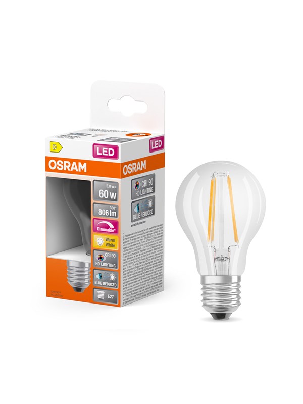 Osram LED-lamppu LED Comfort standard filament 806lm 5.8/927 (60W) E27 dimmable E27