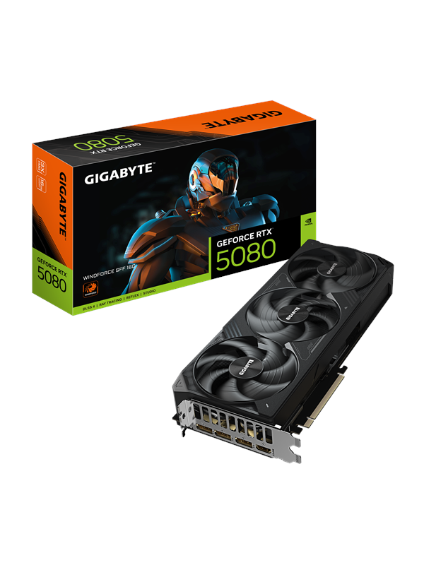 GIGABYTE GeForce RTX 5080 WindForce 3 - 16GB GDDR7 RAM - Näytönohjaimet
