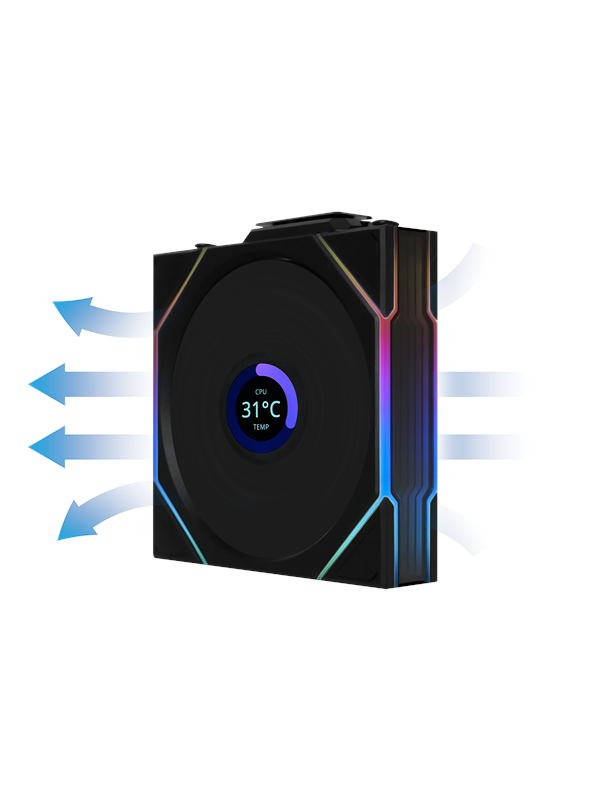 Lian Li UNI FAN TL Wireless LCD Reverse - Kotelotuuletin - 120mm - Musta RGB LED valolla - 33 dBA