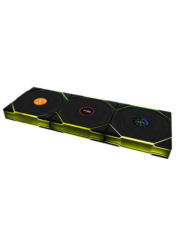 Lian Li UNI FAN TL Wireless LCD Reverse 3 pack - Kotelotuuletin - 120mm - Musta RGB LED valolla - 33 dBA