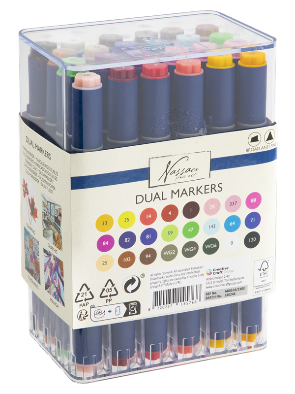 Nassau Round dual markers 24 pcs in transparent box