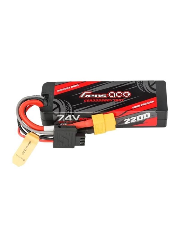 Gens ace &Tattu Lipo G-Tech 2200mAh 7.4V 2S1P 60C GRP-76 Hardcase Battery with XT60 Plug