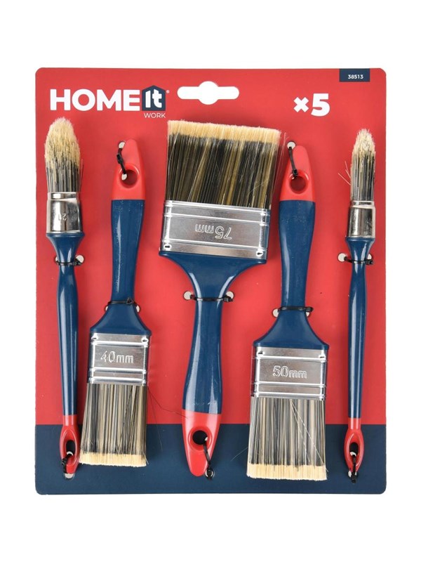 Work>it Home>it® Work. Brush set - 3 flat 40/50/70 mm + 2 round - Blue/red