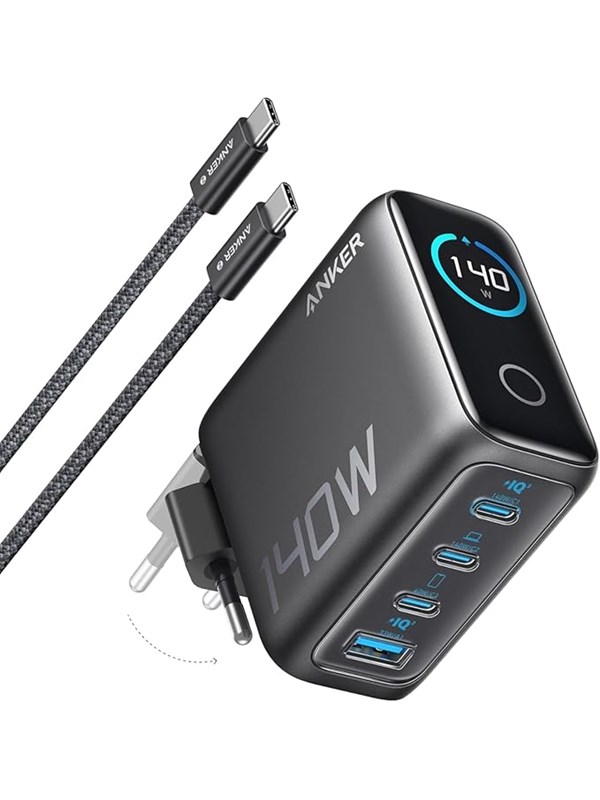 Anker Charger 140W 4-Port w/ USB-C Cable - Dark Grey