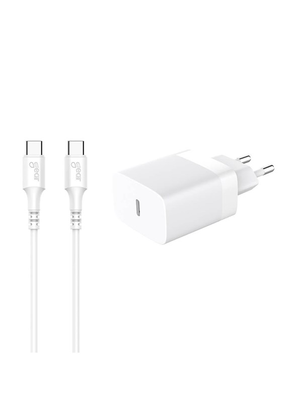 GEAR Charger 220V 1xUSB-C PD/PPS 30W + USB-C to USB-C Cable - White