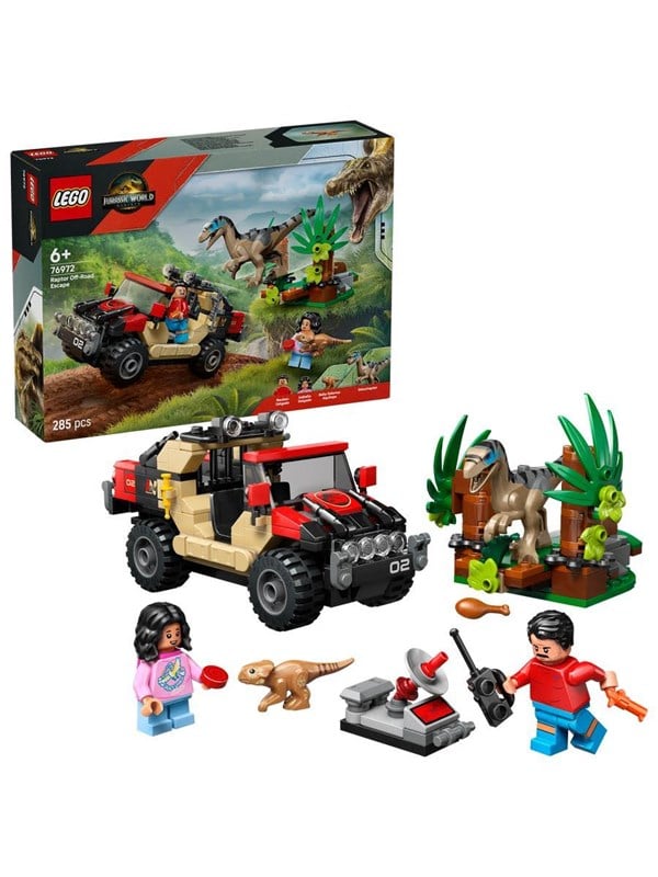 LEGO Jurassic World 76972 Raptor ja pako maastoautolla