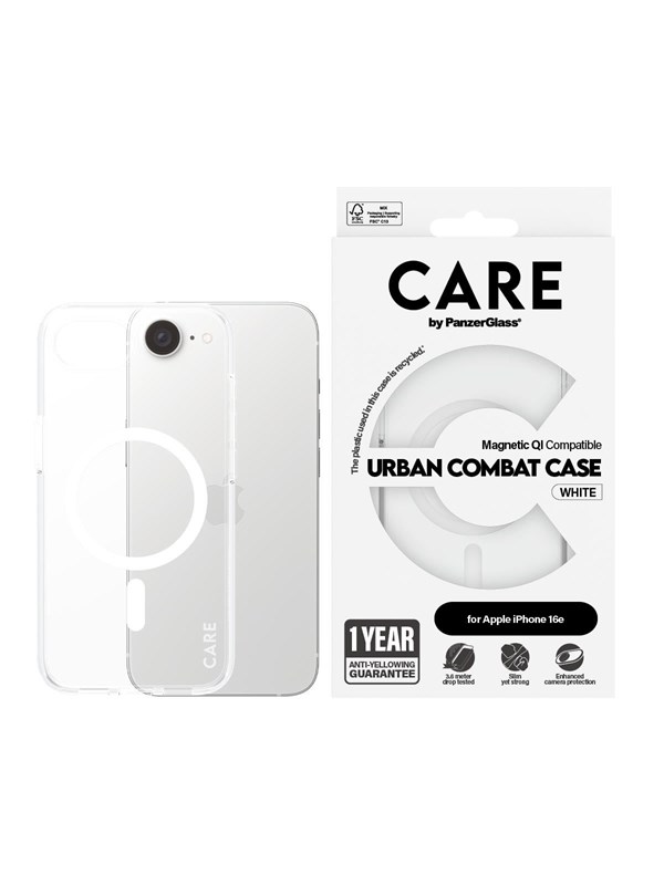 CARE by PanzerGlass Urban Combat Case Transparent w. White Qi Compatible iPhone 17e | 16e