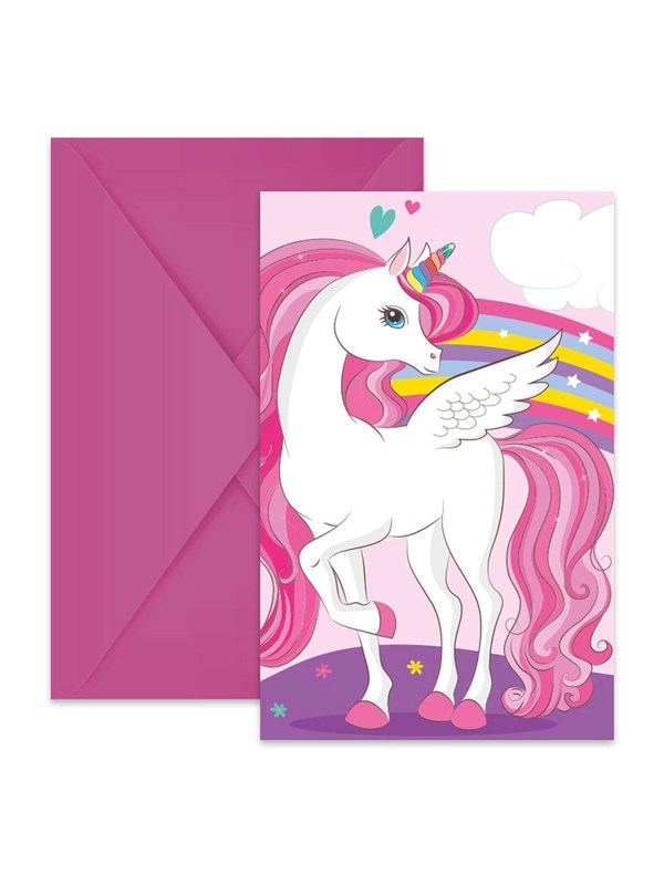 Globos Invitations and Envelopes FSC Unicorn Rainbow Colors 6 pcs.