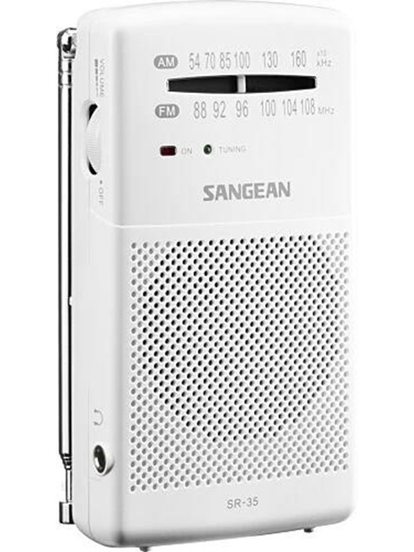 Sangean Pocket Radio with Built-In Speaker - AM/FM - Valkoinen
