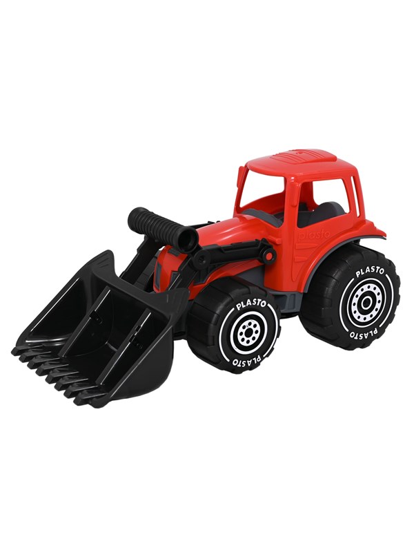 Plasto Tractor with frontloader. Red. 32 cm
