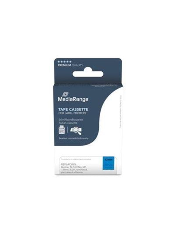 MediaRange - label tape - laminated - 1 cassette(s) - Roll (1.2 cm x 8 m) (alternative for: Brother TZ-531 Brother TZe-531)