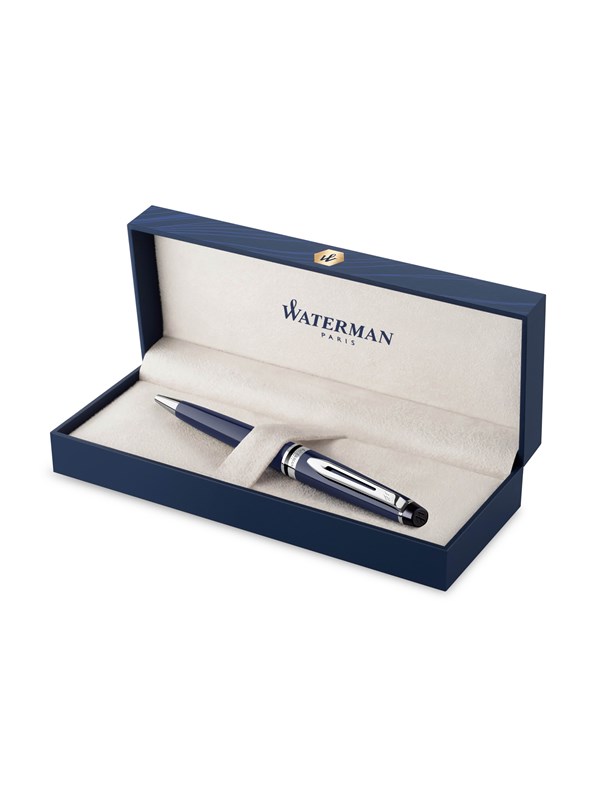 Waterman Expert Ballpoint pen Blue Lacquer with Palladium trim Medium tip Blue Ink Gift Box