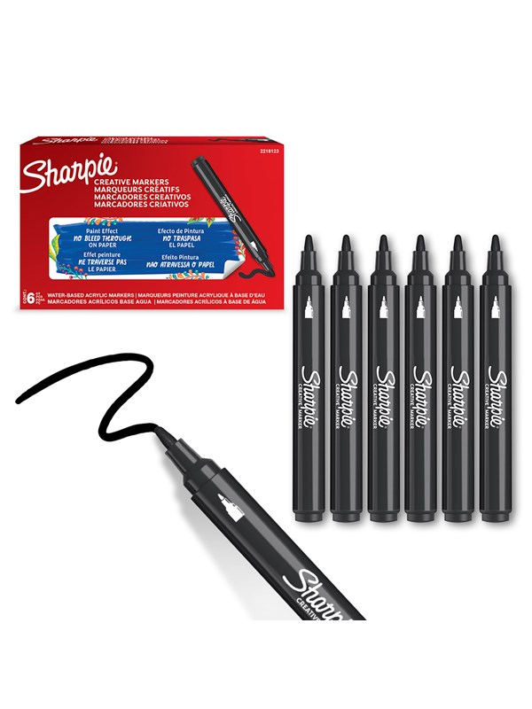 Sharpie Creative Marker Acrylic Paint Pens | Bullet Tip Water-Based Paint Markers | Black | 6 Count