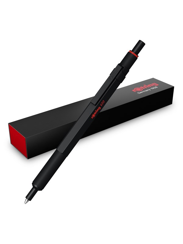 Rotring 600 Gel Pen | 0.55 mm | Black Ink | Black Metal Body Pen | Non-Slip Knurled Grip & Hexagonal Barrel | Refillable