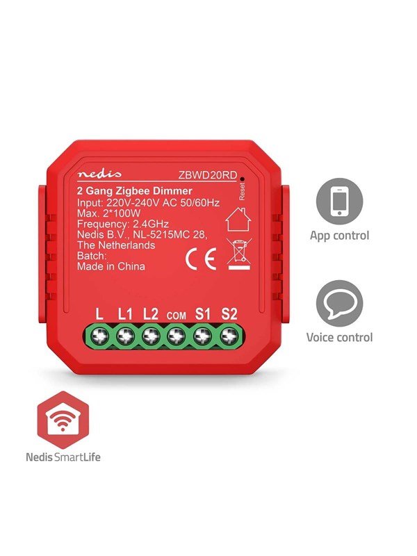 Nedis SmartLife Switch Zigbee 3.0 2x100 W Terminal connection Red